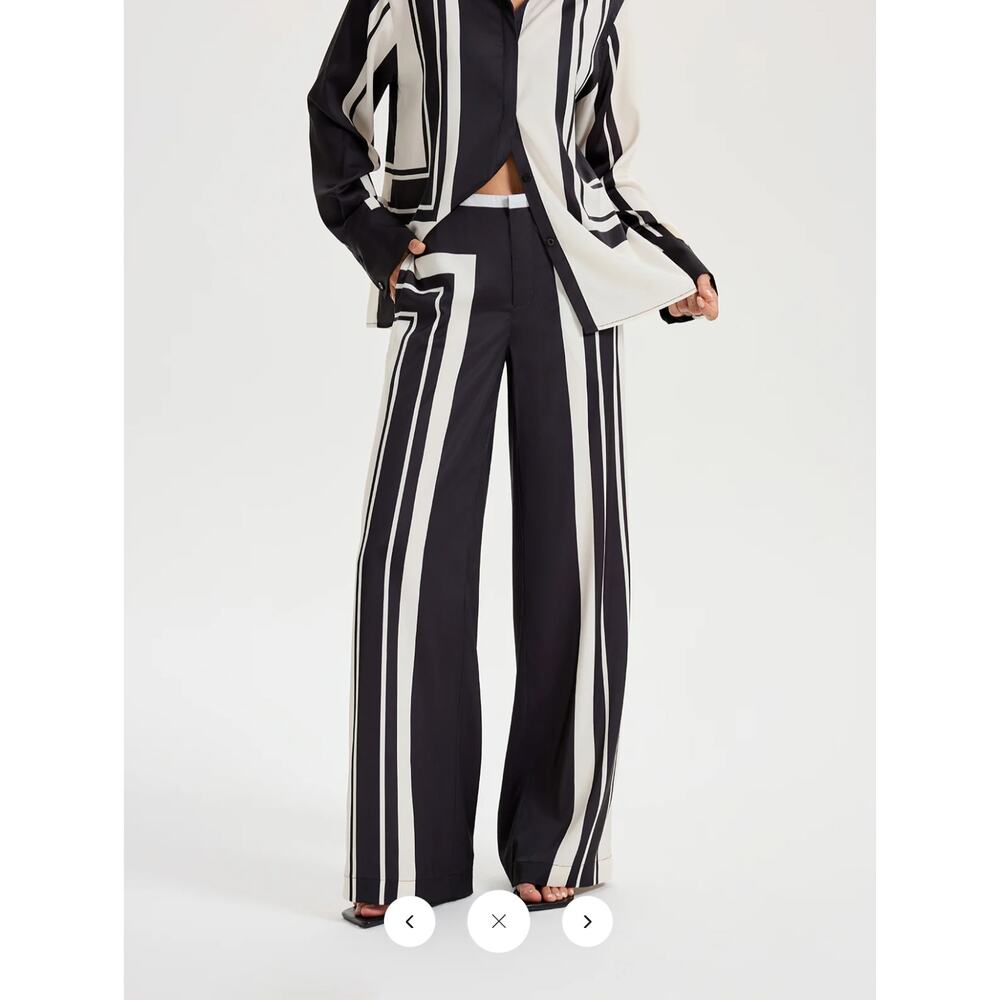 Commense Black and White Wide-Leg Striped Pants